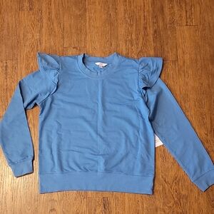 Blue Ruffle Sleeve Sweatshirt Top